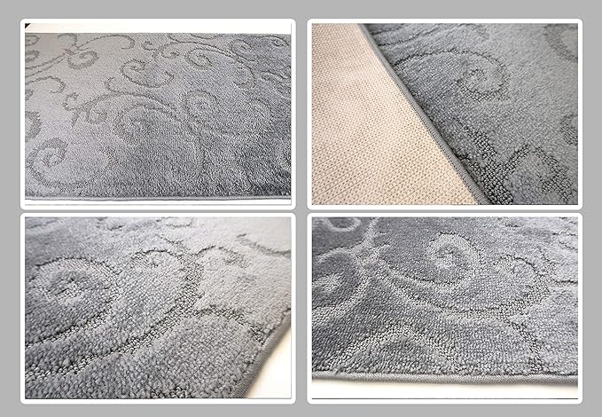 Custom Cut Hallway Runner Rug, Slip Resistant, 31 Inch Wide X Your Choice of Length, Scroll Grey, 31 Inch X 17 feet