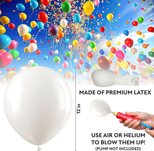 White Balloons 100 Pack, 12 Inch White Latex Balloons For Birthdays, Weddings, Baby Showers, Holidays