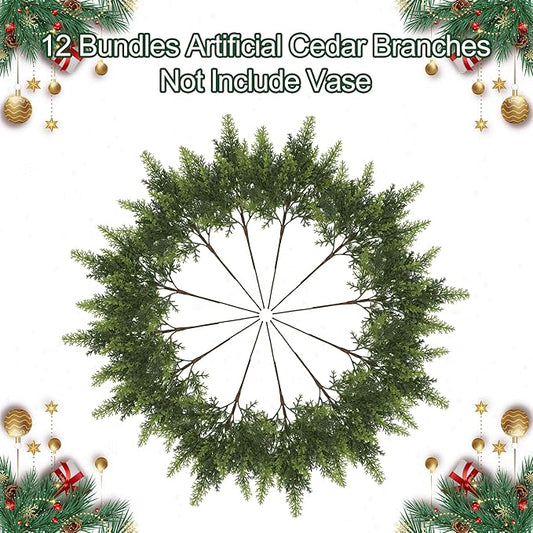 12PCS Cedar Branches for Christmas Decorations, Christmas Artificial Cedar Branches Decor Indoor