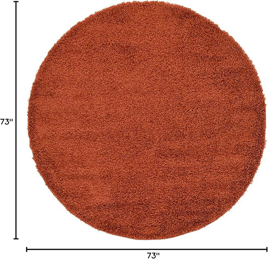 Unique Loom Solid Shag Collection Area Rug (6' 1" Round, Terracotta)