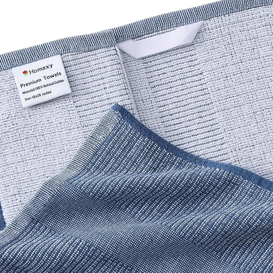 Homaxy Premium Kitchen Towels(18”x 28”, 12 Pack), Large Cotton Kitchen Hand Towels, Flat and Terry Dish Towels, 380 GSM Highly Absorbent Tea Towel Set with Hanging Loop, Navy Blue/Red/Green