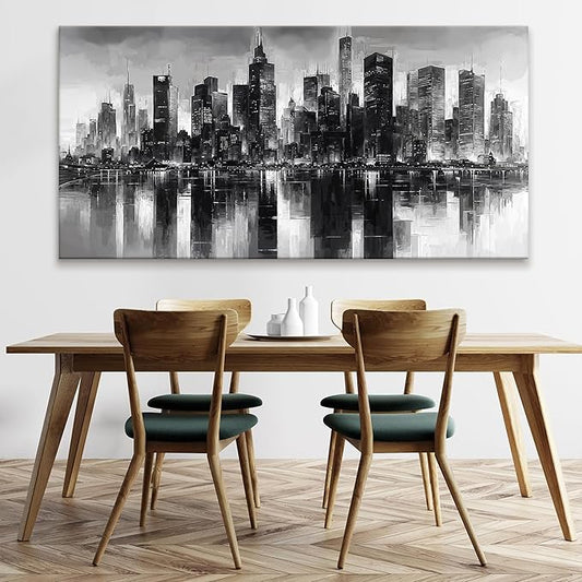 QSQ New York City Wall Art Brooklyn Bridge Wall Art For Living Room Office Bedroom Cityscape Canvas Art Wall Decor Paintings Picture For Bedroom Home Wall Decor Chicago Artwork For Walls 29 × 58 In