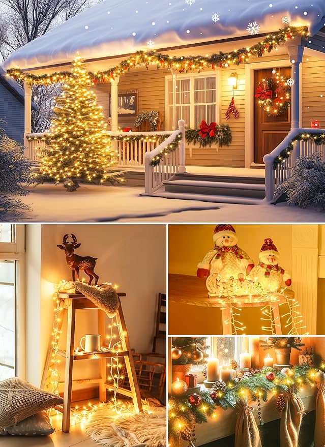 Minetom Christmas Lights Outdoor Cluster Lights - 1000 LED 50 Ft Christmas Firecrackers String Lights, 12 Modes Timer Waterproof Plug in Twinkle Fairy Light for Xmas Tree Garland Party, Warm White