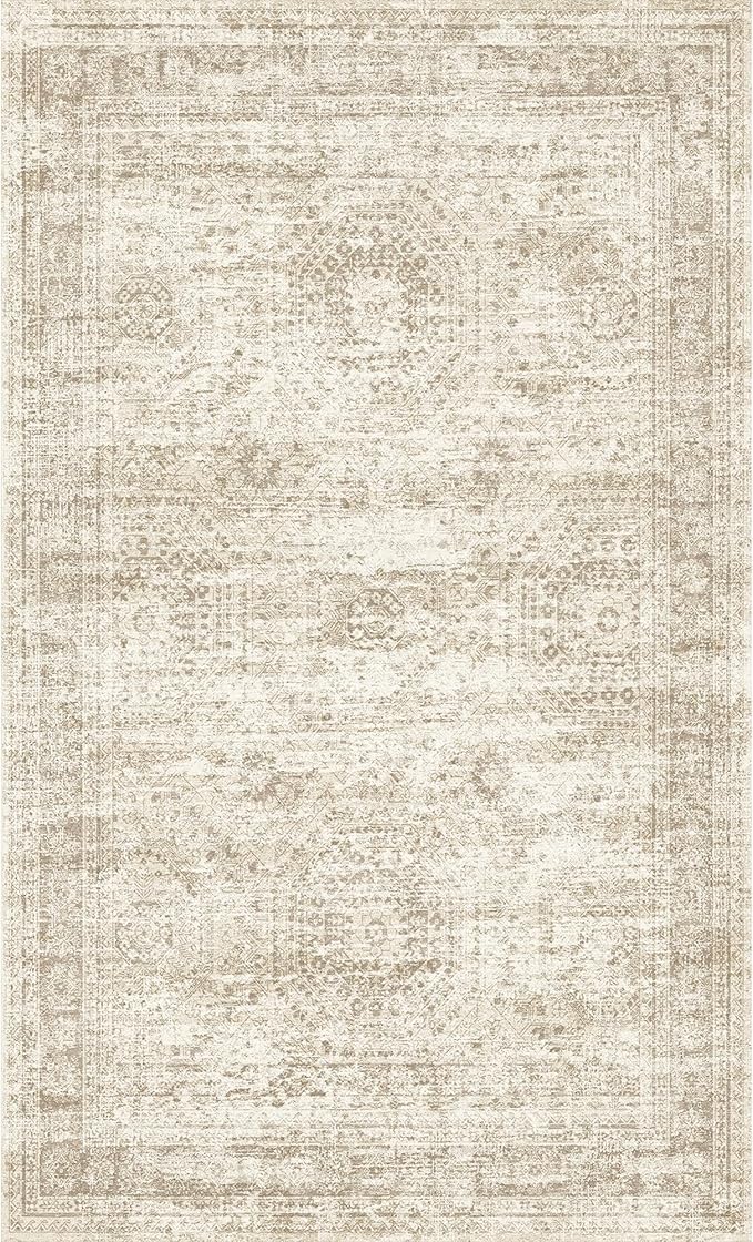 2x3 Washable Rug Runner for Bathroom, Soft Entryway Rug for Laundry Room, Kitchen, Vintage Abstract Hallway Runner for Bedroom, Anti-Slip Door Mat Indoor Entrance(2'x3', Beige/Ivory)