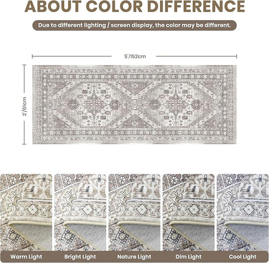 zesthome Runner Rug 2x5 - Stain Resistant Machine Washable Rug, Non Slip Vintage Hallway Runner Rugs, Low Pile Lightweight Runners for Kitchen, Entryway and Corridor