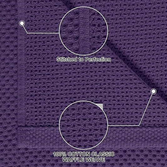 Homaxy 100% Cotton Kitchen Towels and Dishcloths Set, 12 x 12 Inches and 13 x 28 Inches, Set of 12 Bulk Kitchen Towels Set, Ultra Soft Absorbent Dish Cloths for Washing Dishes, Eggplant