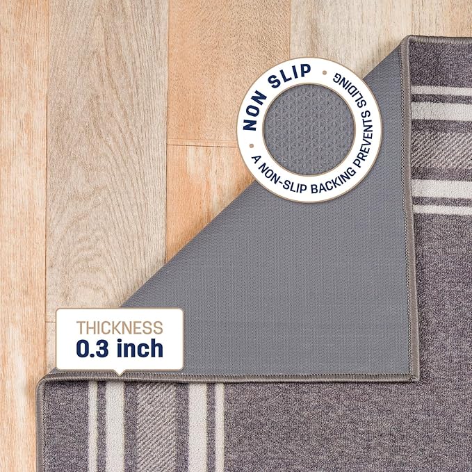 Modern Bordered Non Slip Indoor Runner Rugs for Living Room 2x7 Area Rugs for Kitchen, Rug for Bedroom, and Hallway, Stain Resistant Easy Cleaning Non Shedding Gray 2 x 7