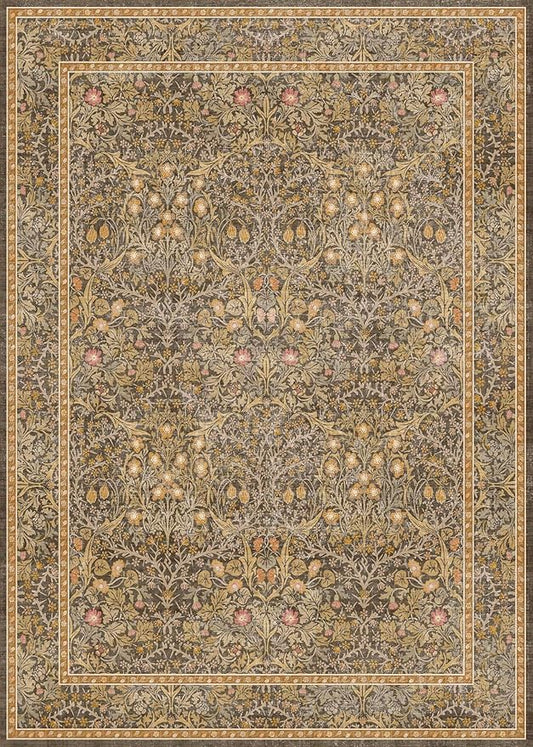 Gold Brown Floral Living Room Rug 5x7 - Vintage Forest Washable Area Rugs for Dining Room, Bedroom, Oriental Distressed Low Pile Non Slip Stain Resistance Indoor Earthy Carpet