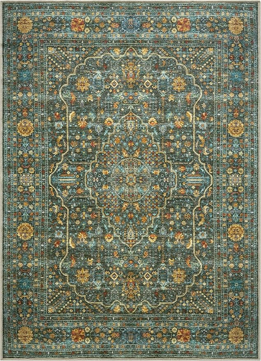 Keen Home Design 10x14 Rug - Machine Washable Area Rug with Non-Slip Backing, Ideal for Living Room, Dining Room, Bedroom - Vintage, Easy Clean, Durable, Low Pile Rug - (9'7" x 14')