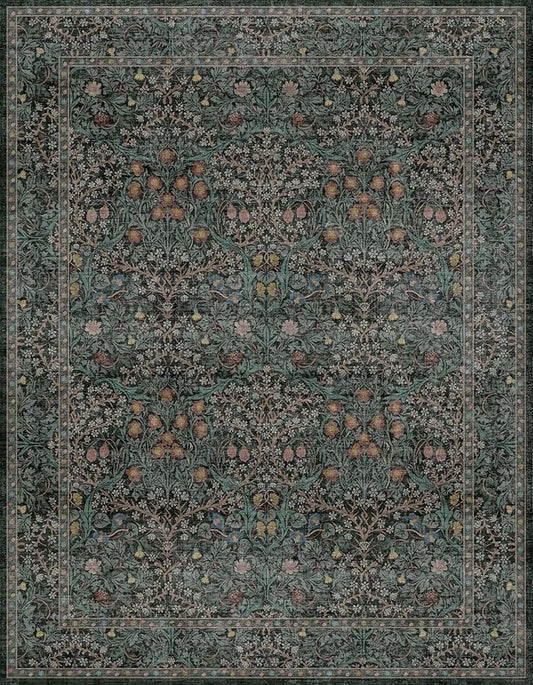 Dining Room Rugs for Under Table - 7x9 Washable Dark Green Oriental Area Rug for Living Room, Non-Slip Floor Carpet for Bedroom Under Bed - Vintage Design & Stain Resistance