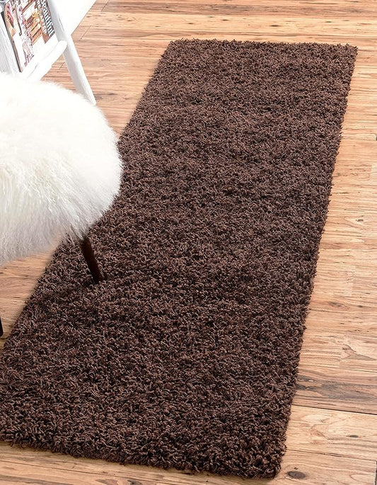 Unique Loom Solid Shag Collection Area Rug (2' 6" x 19' 8" Runner, Chocolate Brown)