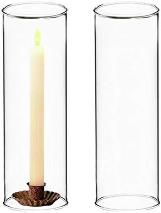 CYS EXCEL 2 PCS (H:14" D:6") Open Ended Glass Hurricane Candleholder Tube Shade | Multiple Size Choices Open Flame Candle Chimney Tube Cover | Bottomless Cylinder