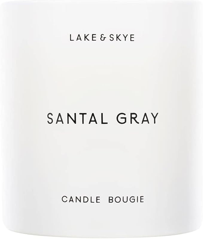 Lake & Skye Santal Gray Candle (8 oz), 50 Hours of Burn Time, 100% Soy Wax, Vegan - White Embers and Musk Scent