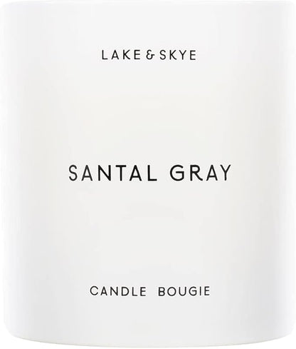 Lake & Skye Santal Gray Candle (8 oz), 50 Hours of Burn Time, 100% Soy Wax, Vegan - White Embers and Musk Scent