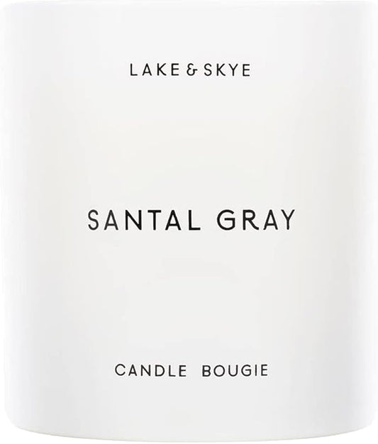 Lake & Skye Santal Gray Candle (8 oz), 50 Hours of Burn Time, 100% Soy Wax, Vegan - White Embers and Musk Scent