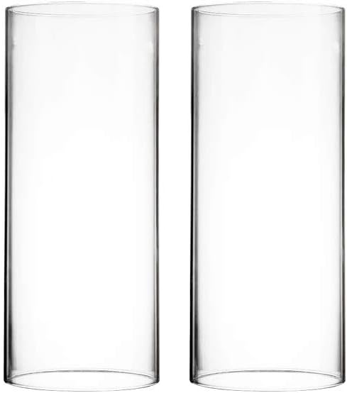 CYS EXCEL 2 PCS (H:9.5" D:4") Open Ended Glass Hurricane Candleholder Tube Shade | Multiple Size Choices Open Flame Candle Chimney Tube Cover | Bottomless Cylinder
