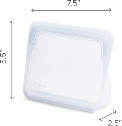 Stasher Premium Silicone Reusable Food Storage Stand-Up Mini Bag, Clear, Microwave, Sous Vide, Dishwasher, Oven and Freezer Safe, BPA Free, Leak-free, Eco-friendly, 28 Oz