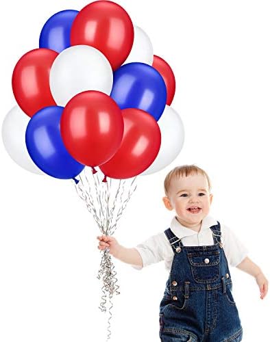 TecUnite 100 Pcs Red White Blue Latex Balloons 13 Inch Colorful Round Balloons for 4th of July Decorations Independence Day Patriotic Wedding Birthday Party Decoration