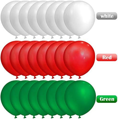 TecUnite 100 Pcs Green White Red Latex Balloons 13 Inch Colorful Round Balloons for Christmas Wedding Birthday Holiday Party Decoration