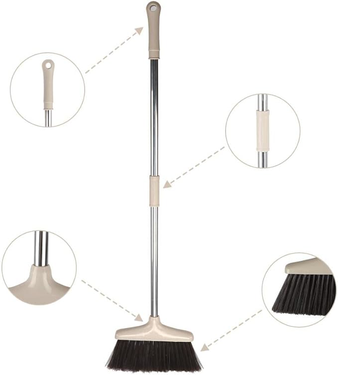 FGY Broom and Dustpan Set Stand Up Broom and Dust Pan Combo for Dog Cat Pets Home Use (Brown)