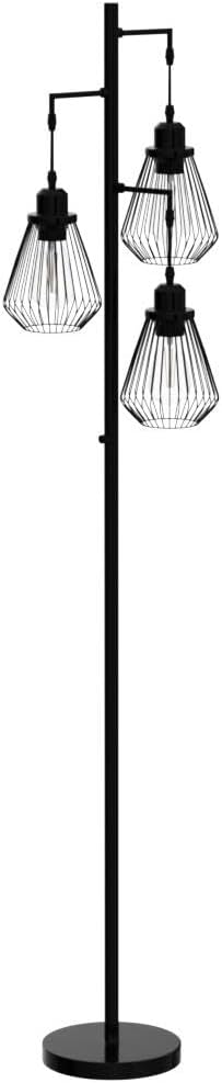 QiMH Industrial Floor Lamps for Living Room, Tree Standing Lamp with Stepless Dimmable, 68" Modern Tall Stand up Lamps for Bedroom Study Office, E26 Socket, 3 LED Bulb Included, Black