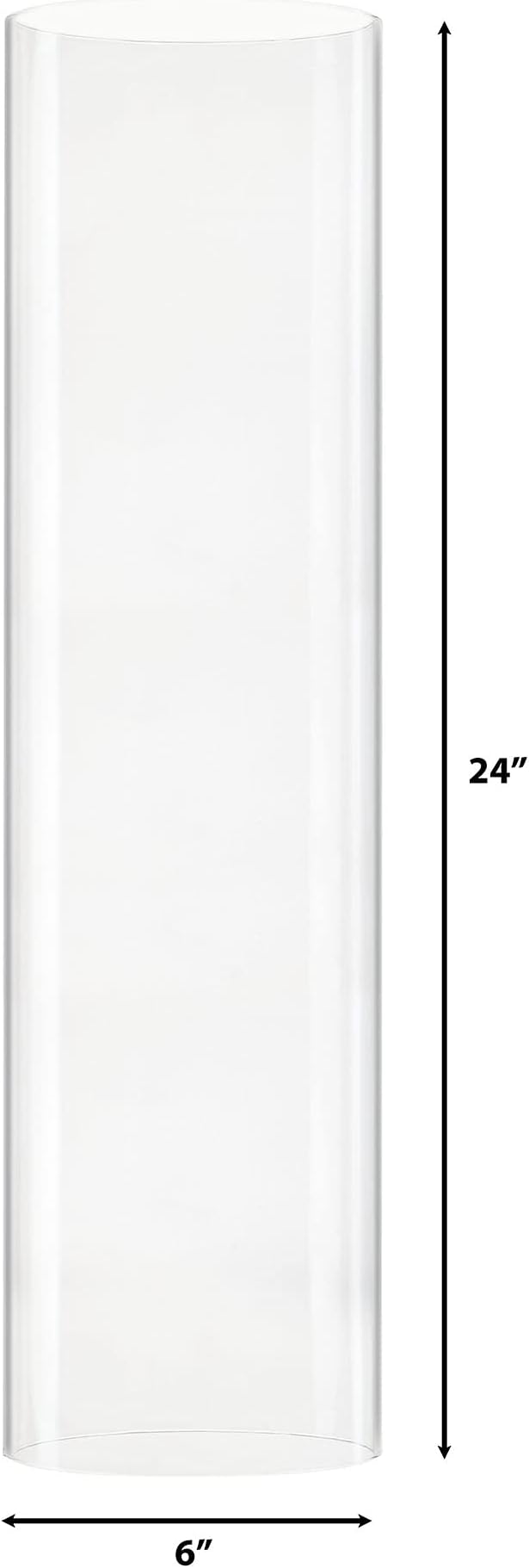 CYS EXCEL D-6" H-24 Glass Open Ended Hurricane Candleholder Bottomless Cylinder Sleeve Clear Chimney Shade Tube Cover, 1 Piece