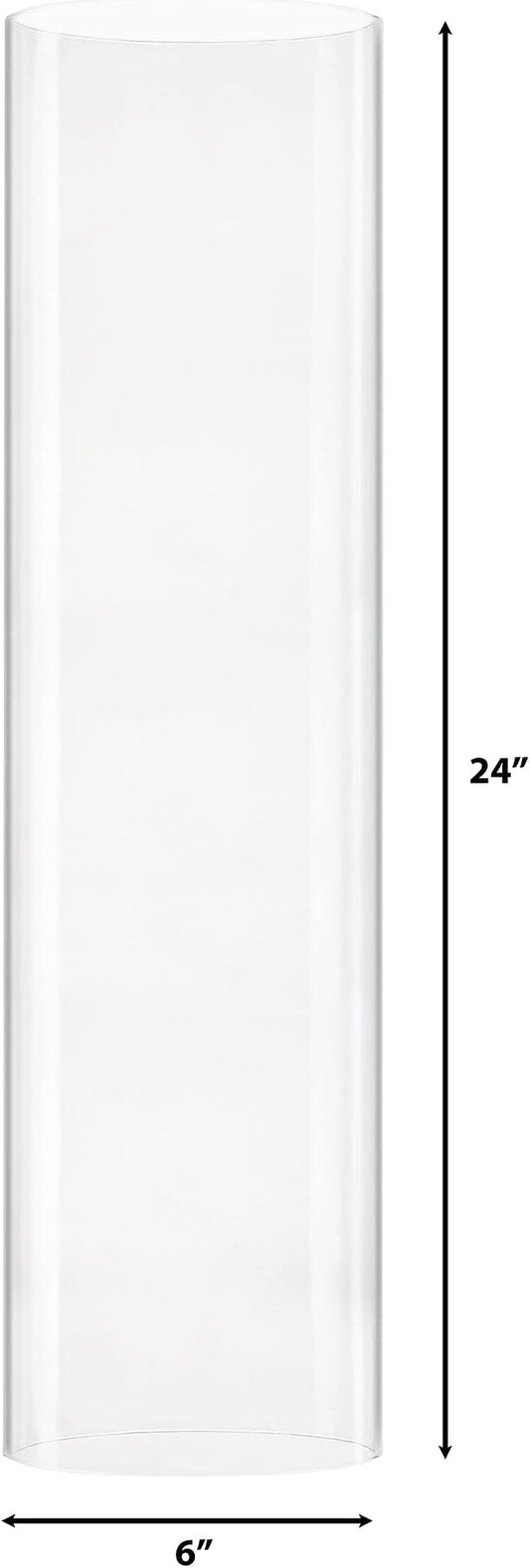 CYS EXCEL D-6" H-24 Glass Open Ended Hurricane Candleholder Bottomless Cylinder Sleeve Clear Chimney Shade Tube Cover, 1 Piece