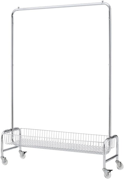 Garment Rack with Basket & Wheels, Rolling Clothes Rack for Hanging, Organizing, and Transporting Clothes at Home or Laundry Room