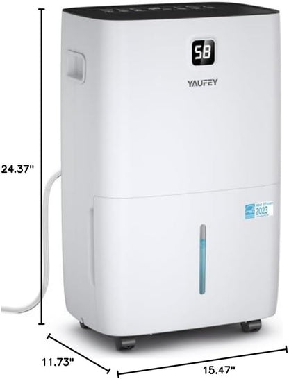 Yaufey 150 Pints Energy Star Dehumidifier for Home, Basement and Large Room up to 7000 Sq. Ft., with Drain Hose, Timer, Intelligent Humidity Control and Large Water Tank