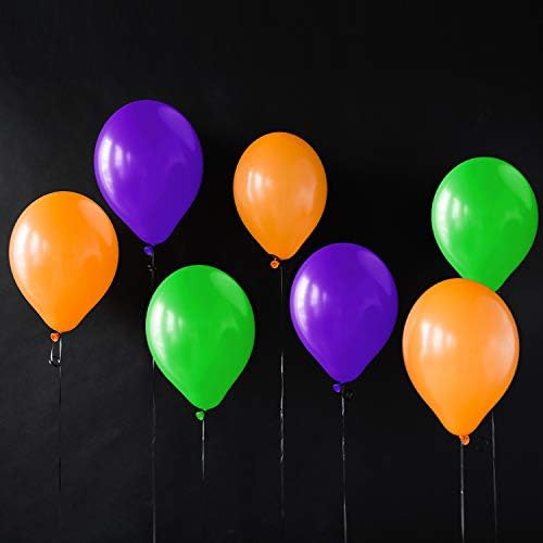 TecUnite 100 Pcs Orange Purple Green Latex Balloons 13 Inch Colorful Round Balloons for Halloween Wedding Birthday Racing Car Poker Card Party Decoration
