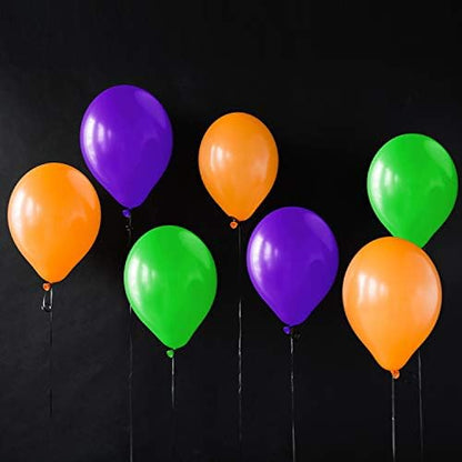 TecUnite 100 Pcs Orange Purple Green Latex Balloons 13 Inch Colorful Round Balloons for Halloween Wedding Birthday Racing Car Poker Card Party Decoration