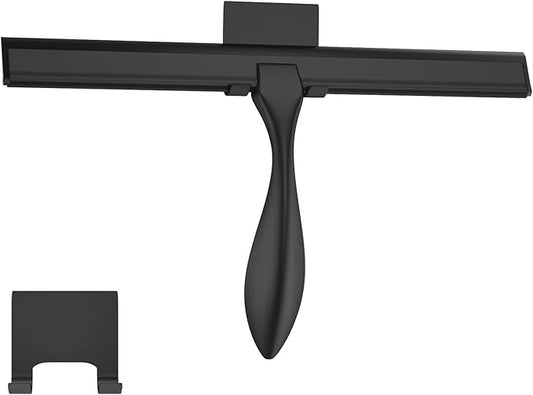peafowl Shower Squeegee Stainless Steel Bath Squeegee for Shower Glass Doors Bathroom Windows Kitchen Mirror and Car Glass with Hooks Holder (12 inch, Black)