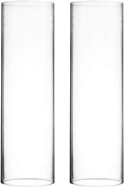 CYS EXCEL 2 PCS (H:14" D:4") Open Ended Glass Hurricane Candleholder Tube Shade | Multiple Size Choices Open Flame Candle Chimney Tube Cover | Bottomless Cylinder