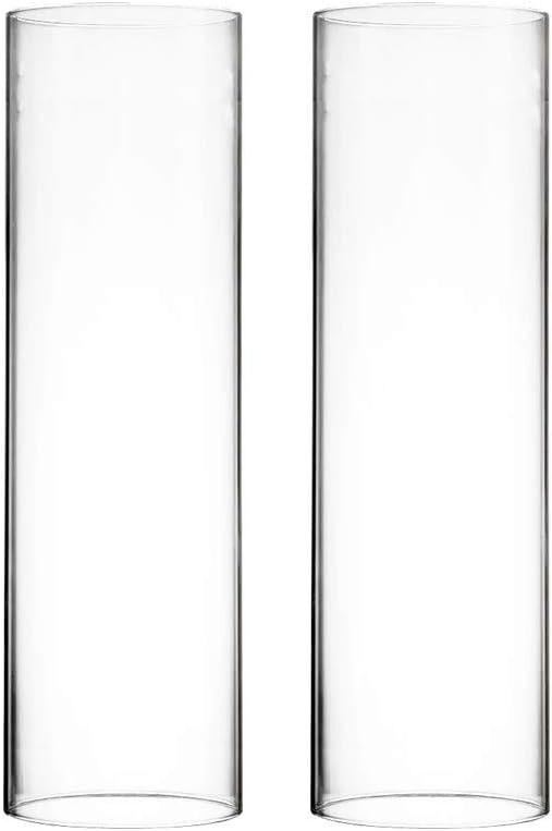 CYS EXCEL 2 PCS (H:14" D:4") Open Ended Glass Hurricane Candleholder Tube Shade | Multiple Size Choices Open Flame Candle Chimney Tube Cover | Bottomless Cylinder
