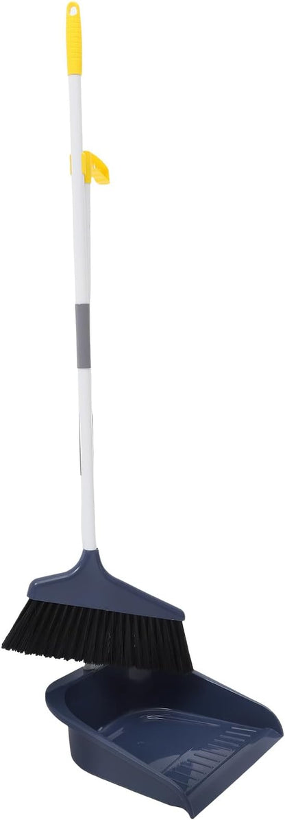 Broom and Dustpan Set Heavy Duty with Long Handle, Soft Bristle Broom and Large Dustpan for Home Cleaning, Pet Hair Removal, Indoor Floor Sweeping, White