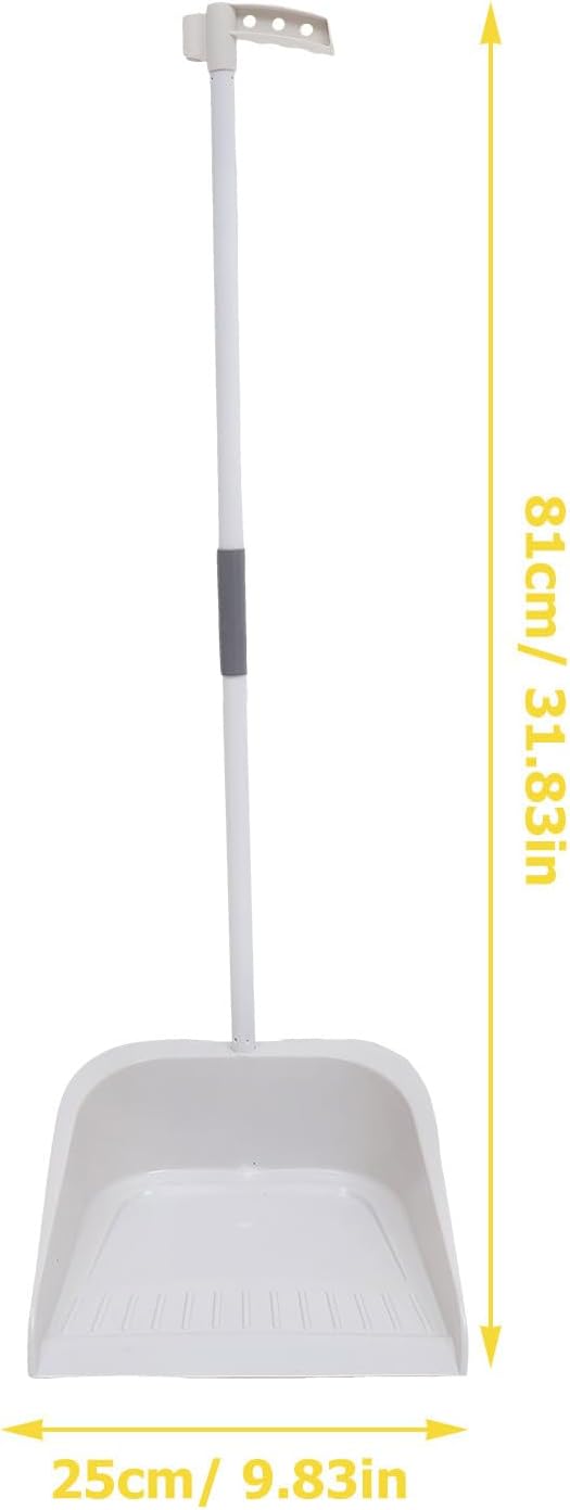 Broom and Dustpan Set Heavy Duty with Long Handle, Soft Bristle Broom and Large Dustpan for Home Cleaning, Pet Hair Removal, Indoor Floor Sweeping, White