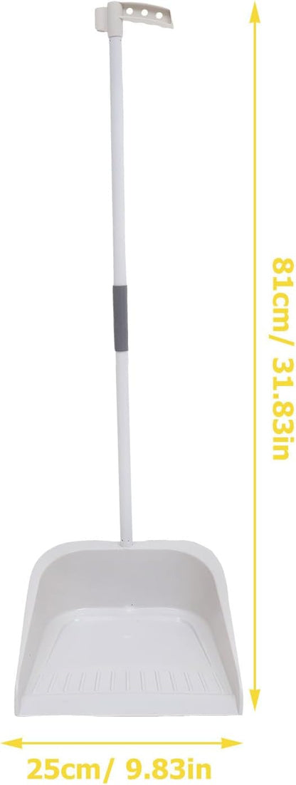 Broom and Dustpan Set Heavy Duty with Long Handle, Soft Bristle Broom and Large Dustpan for Home Cleaning, Pet Hair Removal, Indoor Floor Sweeping, White