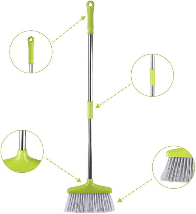 FGY Broom and Dustpan Set Stand Up Broom and Dust Pan Combo for Dog Cat Pets Home Use (Green)