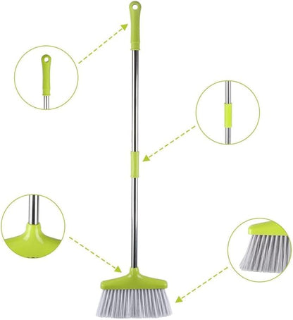 FGY Broom and Dustpan Set Stand Up Broom and Dust Pan Combo for Dog Cat Pets Home Use (Green)