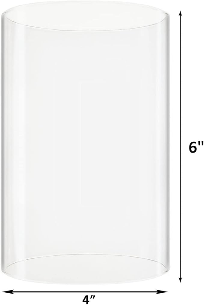 CYS EXCEL D-4" H-6" Glass Open Ended Hurricane Candleholder Bottomless Cylinder Sleeve Clear Chimney Shade Tube Cover, 1 Piece