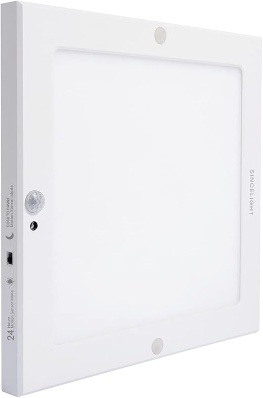 SINCELIGHT PIR LED Motion Sensor Ceiling Mounted Light Fixture, 18W Ultrathin Panel Shape, ON/Off Automatic from Dusk to Dawn (or Day&Night), Dual Sensor Mode Switchable