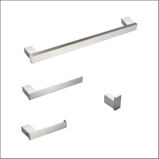 SOFTINOX Bathroom Accessories Set, 4 Piece Brushed Stainless Steel Bathroom Hardware Set, SUS 304, Wall Mounted Towel Bar Kit