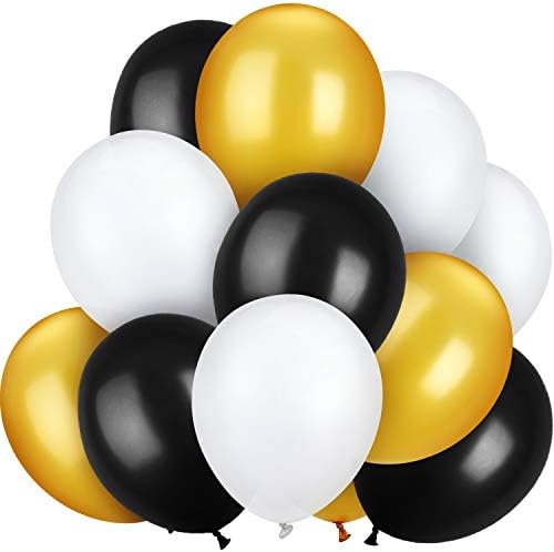 TecUnite 100 Pcs Black Gold White Latex Balloons 13 Inch Colorful Round Balloons for Birthday, Wedding, Gold Theme Party Graduation Decorations