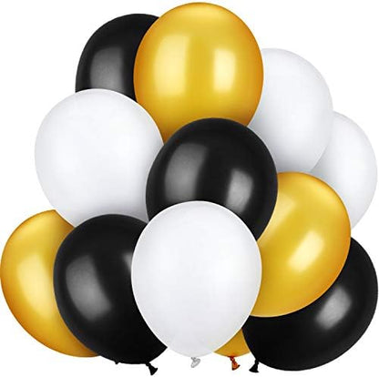 TecUnite 100 Pcs Black Gold White Latex Balloons 13 Inch Colorful Round Balloons for Birthday, Wedding, Gold Theme Party Graduation Decorations