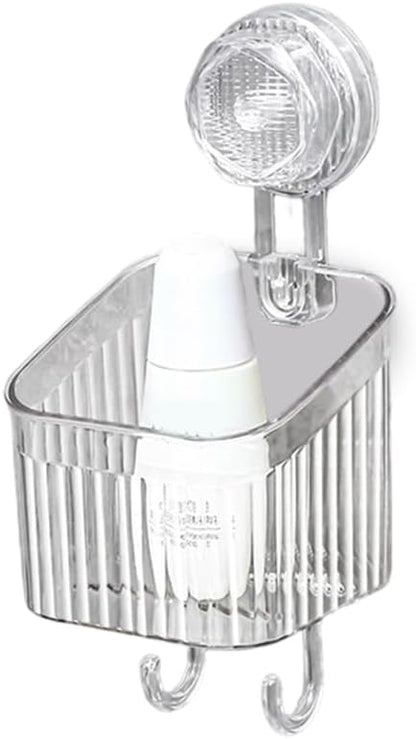 No-Drill Bathroom Suction Storage Box, Corrugated Suction Cup Wall Organizer, Removable Hanging Storage Basket with Strong Hold, Acrylic Shower Caddy for Bathroom (Clear S)
