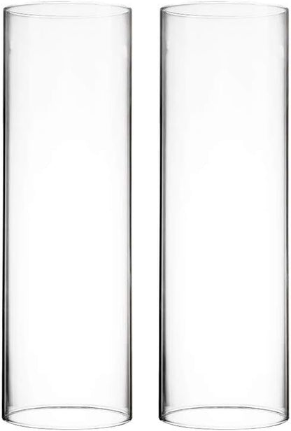 CYS EXCEL 2 PCS (H:10" D:3") Open Ended Glass Hurricane Candleholder Tube Shade | Multiple Size Choices Open Flame Candle Chimney Tube Cover | Bottomless Cylinder