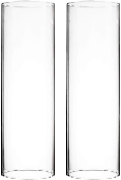 CYS EXCEL 2 PCS (H:10" D:3") Open Ended Glass Hurricane Candleholder Tube Shade | Multiple Size Choices Open Flame Candle Chimney Tube Cover | Bottomless Cylinder