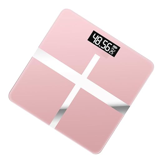 Mikinona Precise Body Weight Scale Toughened Glass Electronic USB Charging Home Use Black Screen Rose Gold Cross Design