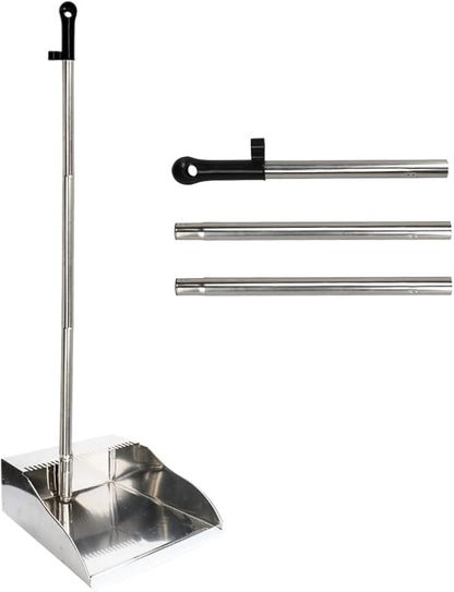 Metal Dustpan Long Handle Stainless Steel Dustpan,Heavy Duty Standing Dust Pan with Teeth, Indoor Outdoor Up for Home Kitchen Lobby Room Office