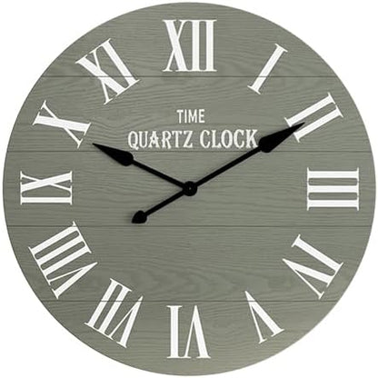 ARTPOWER Large Farmhouse Wall Clock, 35.5” Shiplap Wall Clock with Roman Numeral, Nearly Non-Ticking, Round Wall Clocks for Living Room Decor, Office, Bedroom, Entrance, Sage Green